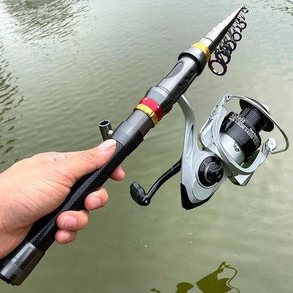 GHOTDA 1.8M-3.6M Superhard Telescopic Sea Fishing Rod and Spinning Reel 5.2:1 Gear Ratio Combo Max Drag 8kg Pesca for Bass Pike