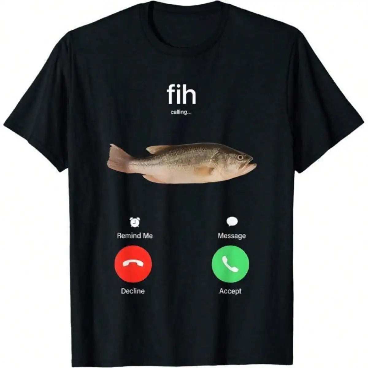 100% Cotton Fih Calling Remind Me Message Decline Accept Phone Call Fish Fit Casual Streetwear Men Gifts Flower Print Classic Crew Neck Short Sleeves Regular Fit Breathable Stylish Graphic T-Shirt