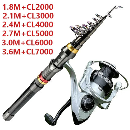 GHOTDA 1.8M-3.6M Superhard Telescopic Sea Fishing Rod and Spinning Reel 5.2:1 Gear Ratio Combo Max Drag 8kg Pesca for Bass Pike