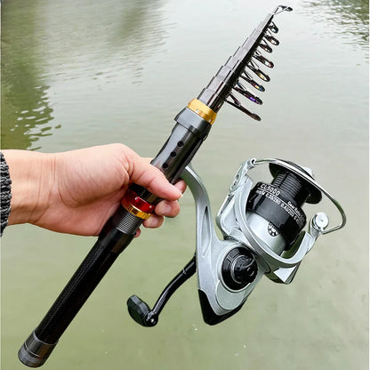 GHOTDA 1.8M-3.6M Superhard Telescopic Sea Fishing Rod and Spinning Reel 5.2:1 Gear Ratio Combo Max Drag 8kg Pesca for Bass Pike