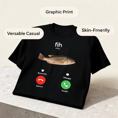 100% Cotton Fih Calling Remind Me Message Decline Accept Phone Call Fish Fit Casual Streetwear Men Gifts Flower Print Classic Crew Neck Short Sleeves Regular Fit Breathable Stylish Graphic T-Shirt
