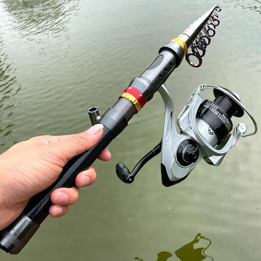 GHOTDA 1.8M-3.6M Superhard Telescopic Sea Fishing Rod and Spinning Reel 5.2:1 Gear Ratio Combo Max Drag 8kg Pesca for Bass Pike