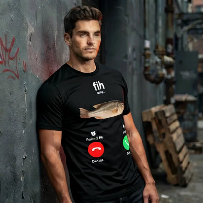 100% Cotton Fih Calling Remind Me Message Decline Accept Phone Call Fish Fit Casual Streetwear Men Gifts Flower Print Classic Crew Neck Short Sleeves Regular Fit Breathable Stylish Graphic T-Shirt